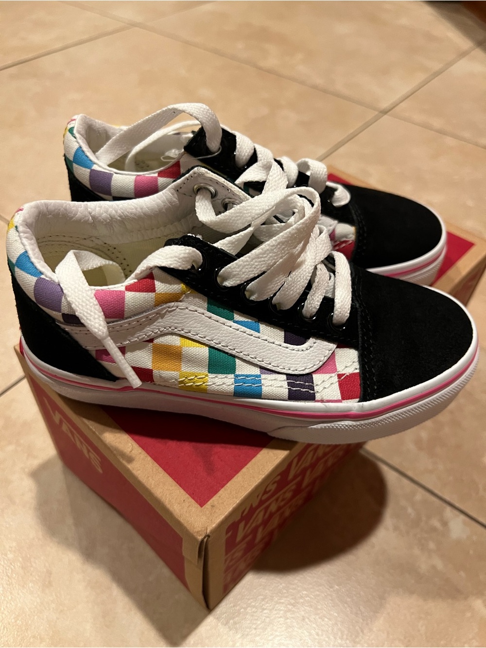 Vans Kids Old Skool Sneakers - Black with Multicolor Checker